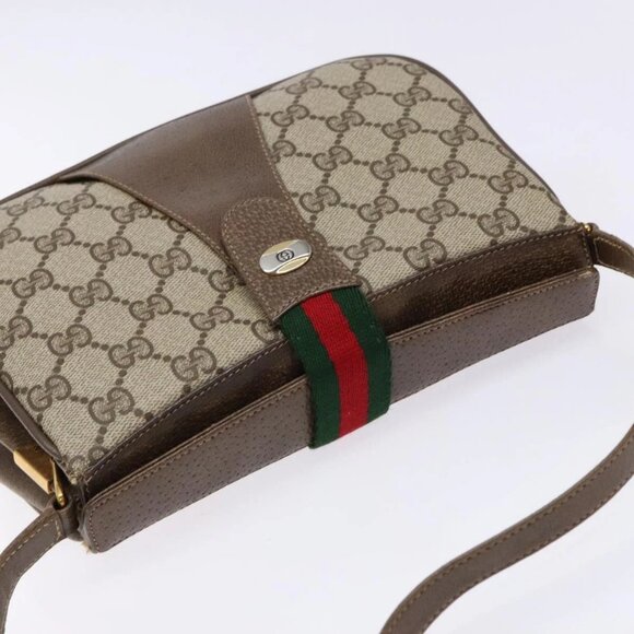 GUCCI GG Supreme Web Sherry Line Shoulder Bag PVC Beige - Picture 6 of 16